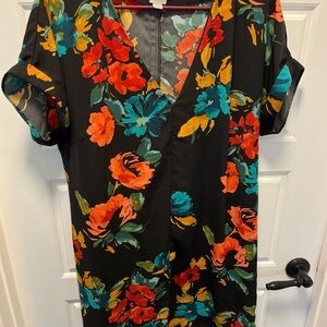 A New Day Black Dress with Vibrant Floral Design FLOWY